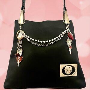 Betty Boop RARE Original Vintage Black Nylon & Leather Women's Bag with CharmS